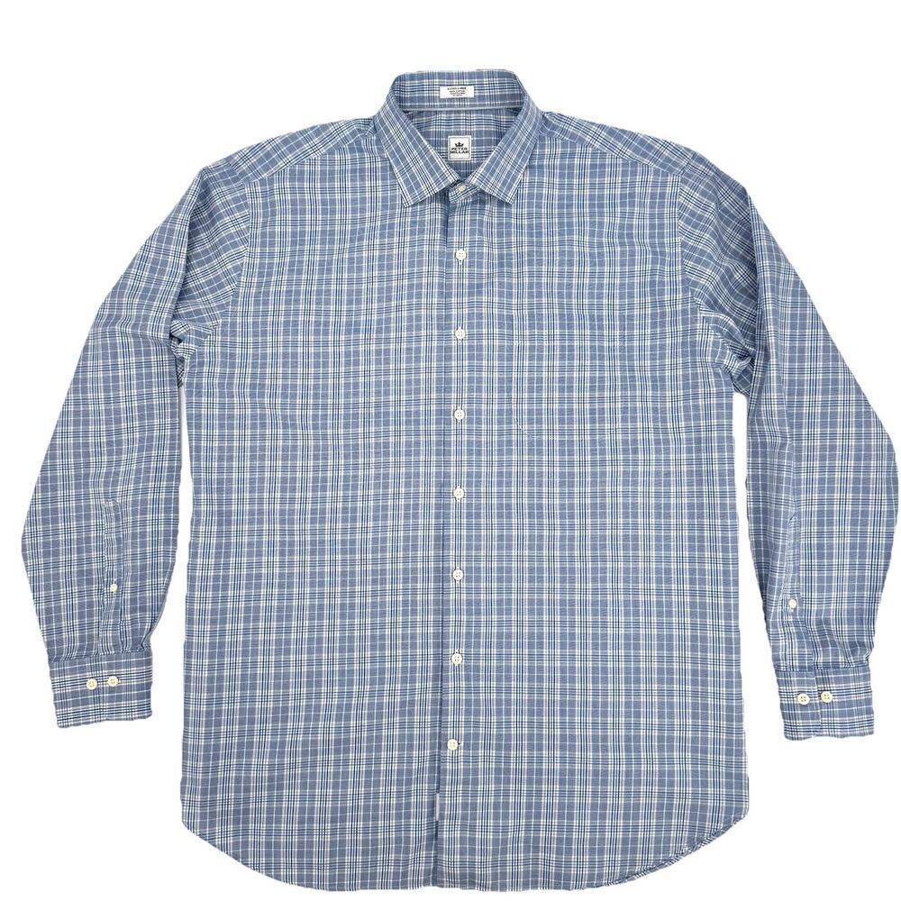 Peter Millar Shirt Mens XL Blue Plaid Mini Check Preppy Cotton Button Up